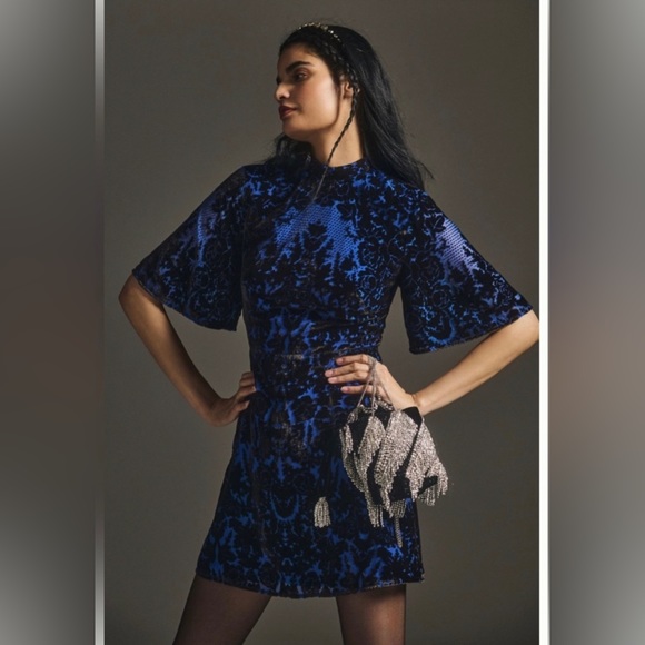 COPY - Anthropologie Mock - Neck Velvet Mini Dress size：12 - Picture 3 of 4